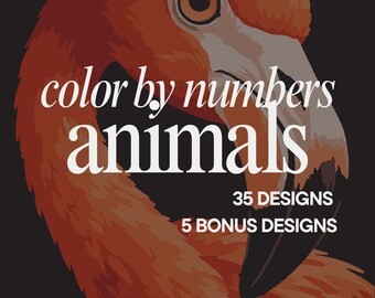 Livro de colorir para adultos com animais para colorir por números | 35 desenhos para imprimir + 5 bônus | Download instantâneo em PDF | Pinte por números