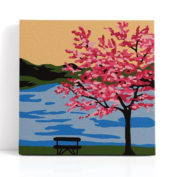 Japanese Blossom 20x20 cm Mini Painting Kit, peinture par numéros avec chevalet, peinture complète d’artisanat de bricolage, événement de peinture, activité de fête