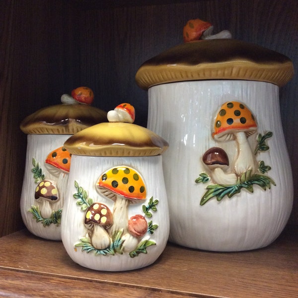 Vintage mushroom canister set