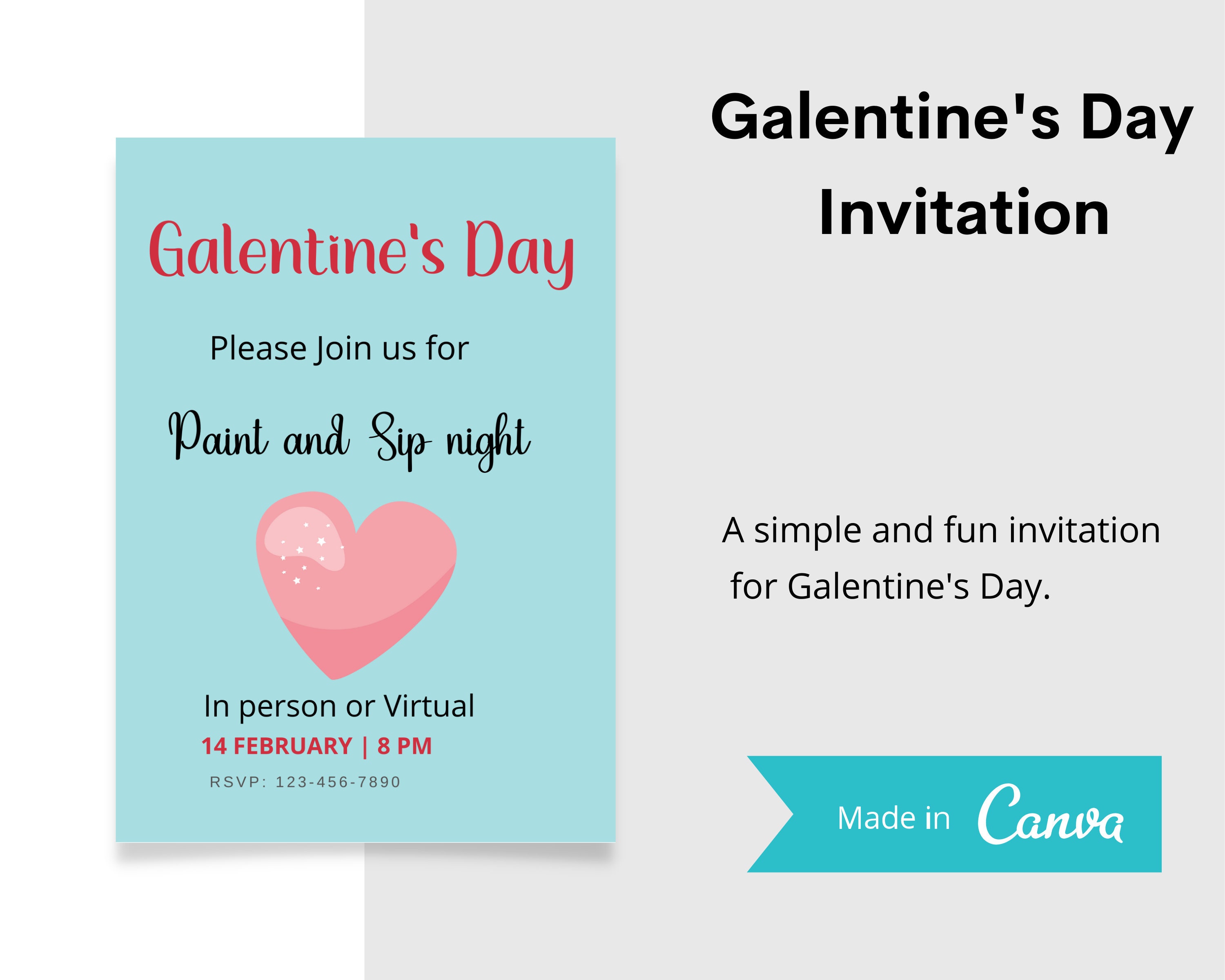 Galentine's Day Paint & Sip Invitation print Out, Send as Email or Text
