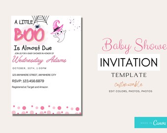 Inbjudan till Halloween-babyshower, 5 x 7 inbjudan, redigerbar inbjudan