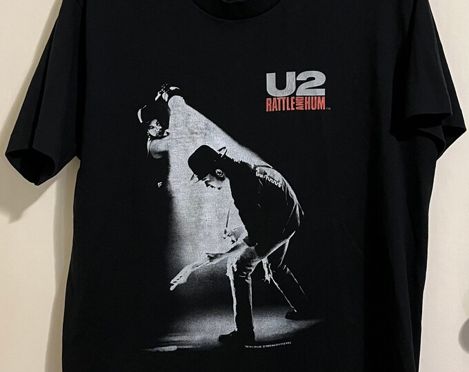 U2 Rattle And Hum Official Band T-Shirt - The Edge & Bono Graphic Tee For Men & Women (Black, XL)