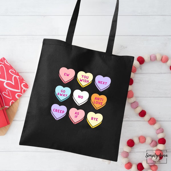 Tote Bag „Zuckerherzen NO“aus Baumwolle für Valentinstag | Baumwolltasche Valentines Day | Stoffbeutel Baumwolle | Einkaufstasche Baumwolle