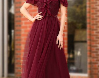 maroon red gown