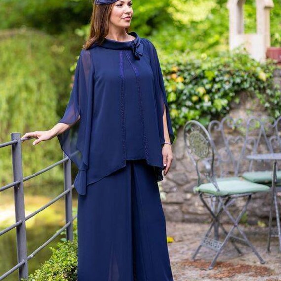 Lizabella Chiffon Layer Trouser Suit Navy L22AW725920  Velvet and Rose