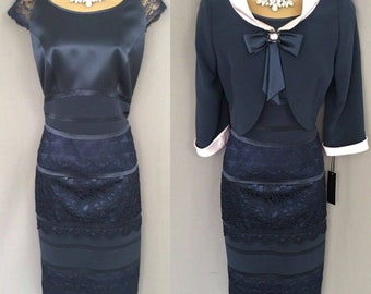 Veni Infantino Dress & Jacket Size 10 Navy Mother Of The Bride/Groom V73.