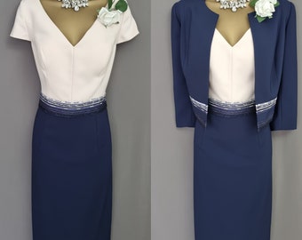 Zeila Dress & Jacket Size 14 Navy Beige Mother Of The Bride V687.