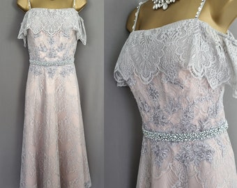 Veni Infantino Dress Size 8 Midi Blush Silver Lace Mother Of The Bride  V800.