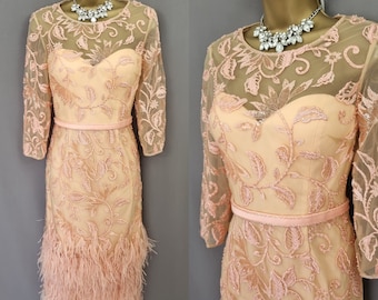 Veni Infantino Dress Size 10 Blush Coral feathers Mother Of The Bride  V823.