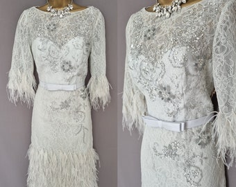 Gill Harvey Dress Size 8 Silver Feather Mother Of The Bride  V900.