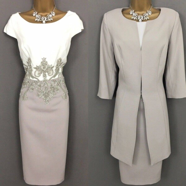 Veni Infantino Dress Jacket Suit Size 10/12 Taupe Mother Of The Bride BNWT V304