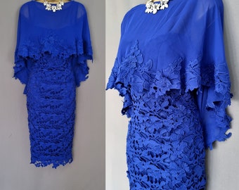 Veni Infantino Dress & Cape Size 8 Royal Blue Mother Of The Bride/Groom V496.