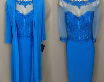 Veni Infantino Dress & Jacket Size 10 Blue Mother Of The Bride V99.