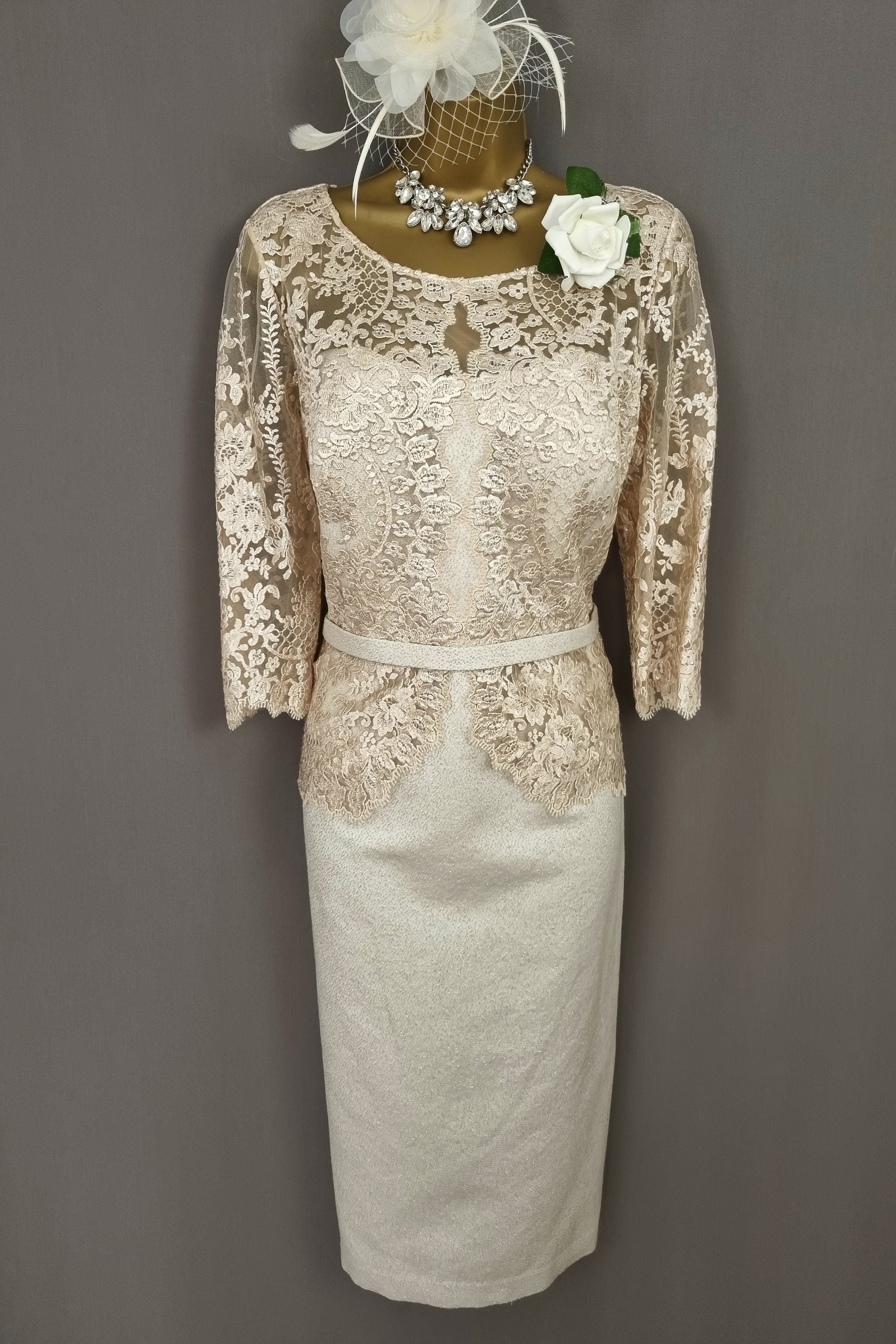 knee length dresses for ladies John Charles monochrome lace dress with silk bolero 25320 main image 0