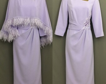 Veni Infantino Dress & cape Size 10 Purple Feathers Mother Of The Bride V454.