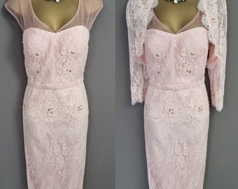 Mascara London Dress & Jacket Size 14 Pink Lace Mother Of The Bride V912.