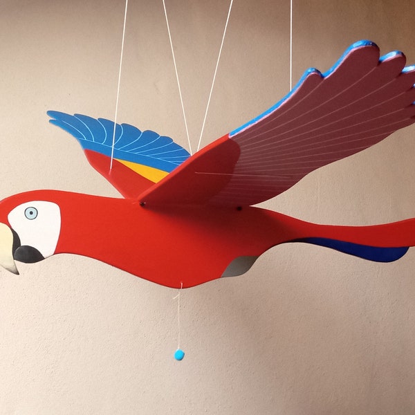 mobile oiseau volant en bois ara rouge pour décoration de la maison ou jouet pour chambre d' enfant