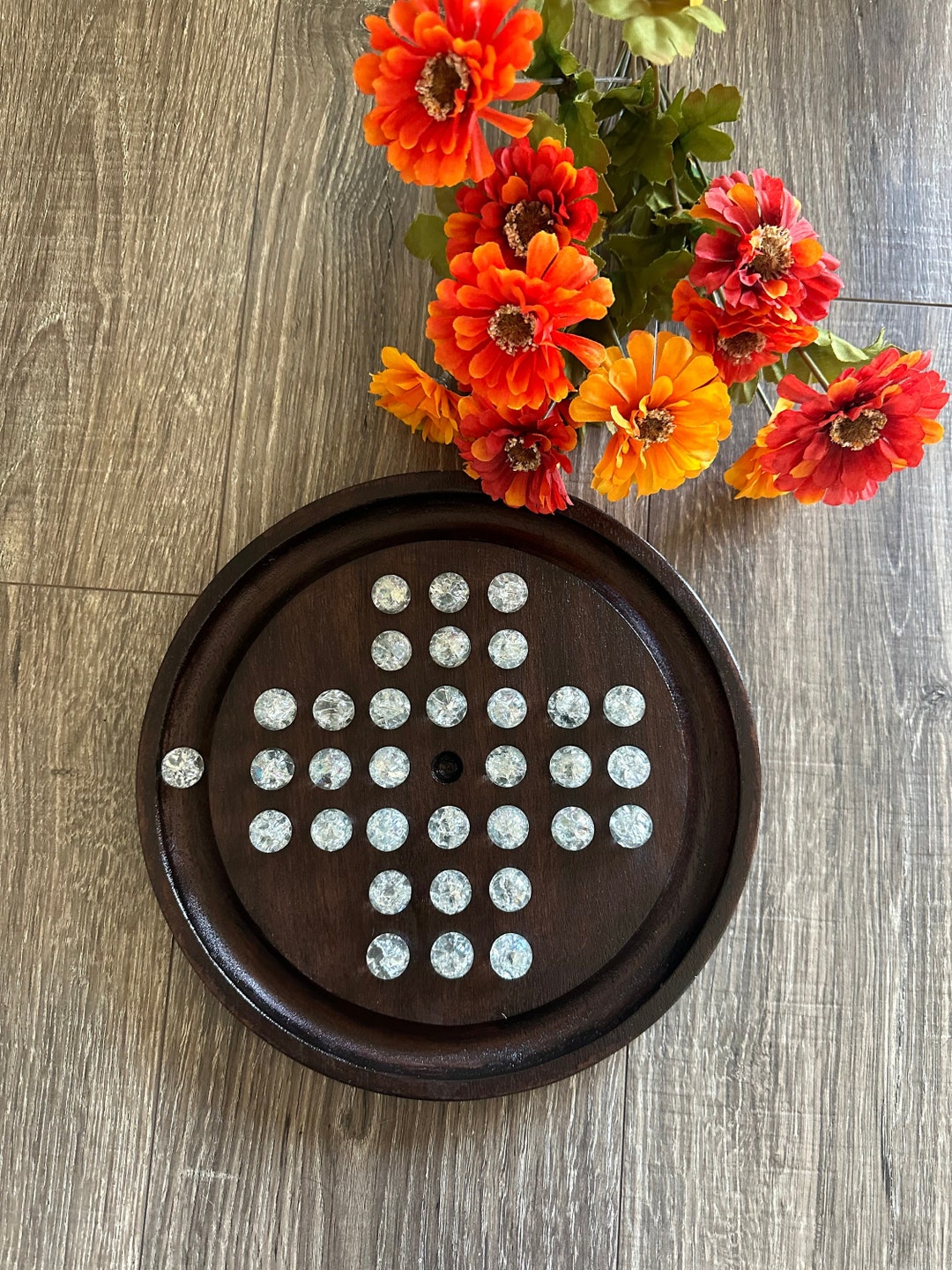 DIAMOND Solitaire Marble Game Wooden Solitaire Game Handmade Etsy