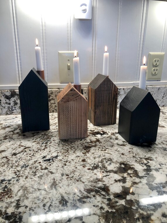 Wood House Candle Holder Candle Holders Fireplace Etsy