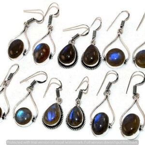 Labradorite Earrings 925 Sterling Silver, Handmade Boho Dangle Earrings, Natural Gemstone Drop Earrings, Flashy Blue Labradorite Jewelry.