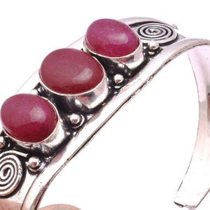 925 Sterling Silver Ruby Cuff Bangle, Handmade Triple Ruby Gemstone Bracelet, Adjustable Boho Silver Cuff, Birthstone Jewelry Bulk Order.