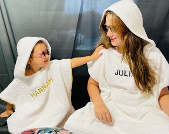 Personalized Kids Hooded Towel: Embroidered Cotton Beach Poncho