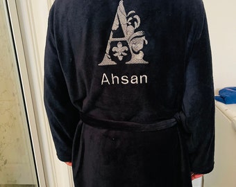 Personalised embroidery dressing gown with your Initial , Custom robe , unsex , fleece