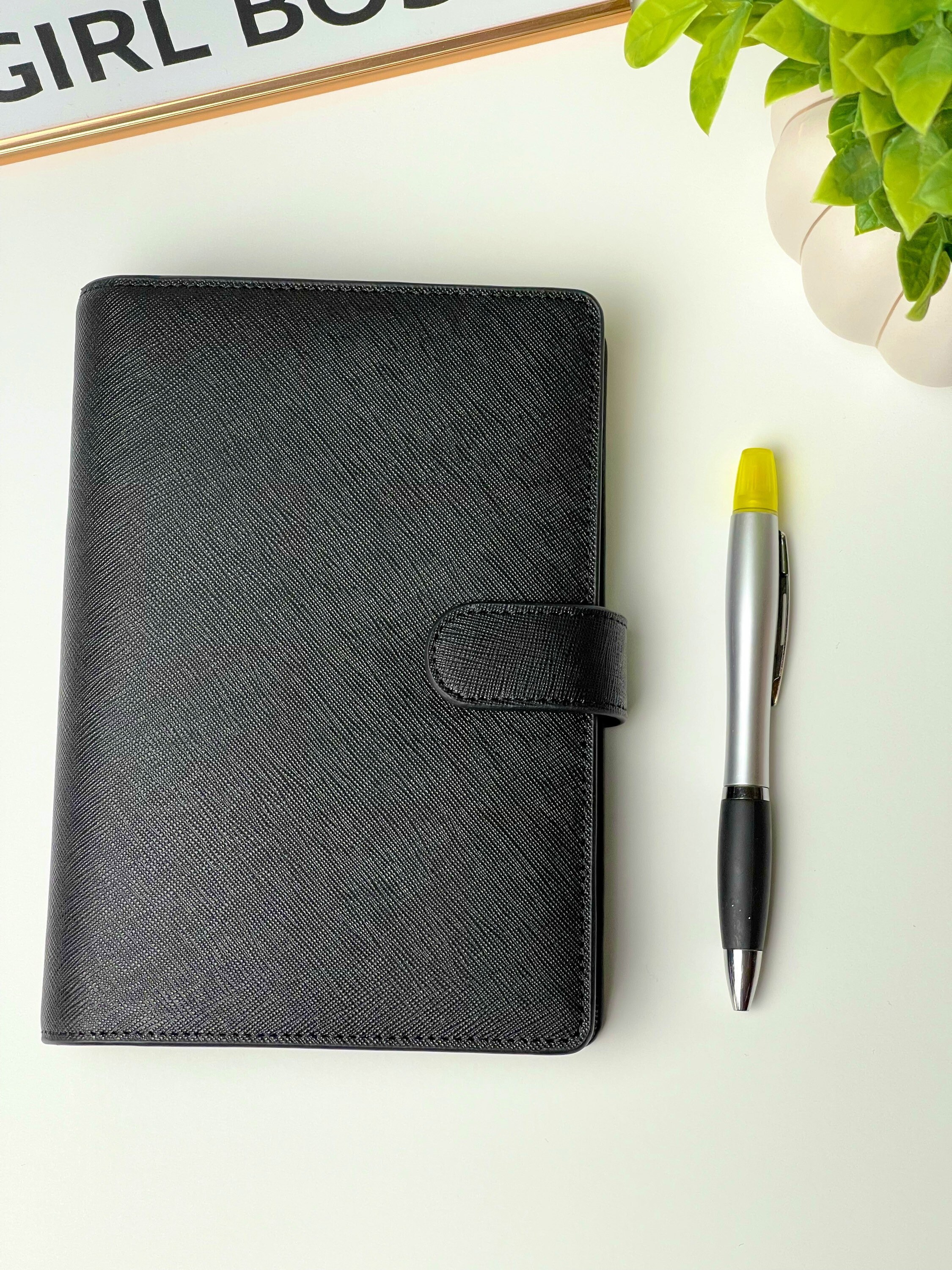 Black Saffiano Leather A6 Planner | Genuine Leather Six-ring Agenda - Etsy