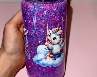 Purple Unicorn Glitter Tumbler - Glow in the Dark Snow Globe Cup