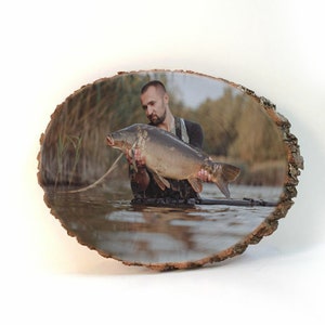 Vissendecor, visfoto op hout, viscadeaus, aangepaste houten fotooverdracht, buitenfoto's, visfoto's, hutdecor, rustiek