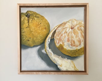 Ugli Fruit Oil Painting by Jill Byers - original 8"x 8" oil on canvas with a maple floater frame