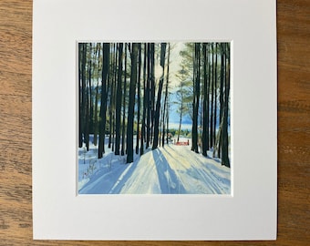 5"x5" Art Print with 8"x8"Mat - Cross Country Skiing by Jill Byers