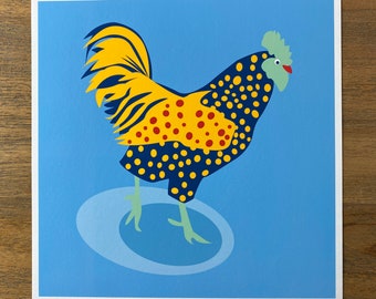 Light Blue Pop Art Chicken Art Print