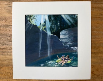 Original watercolor and gouache painting by Jill Byers - Vermont Swimming Hole