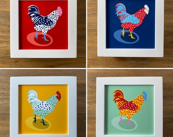 Framed Pop Art Chicken- available in 5 colors- Small, Framed Print