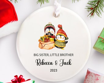 Penguin Christmas Ornament Big Sister and Little Brother, First Christmas Keepsake Sibling Ornament, Family Custom Bauble, Christmas 2023
