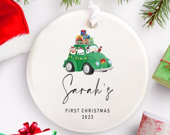 Personalized Toy Car Ornament,  First Christmas Baby Girl Ornament, Xmas Ornament, Custom Name Christmas Ornament, Tree Decoration Xmas 2023