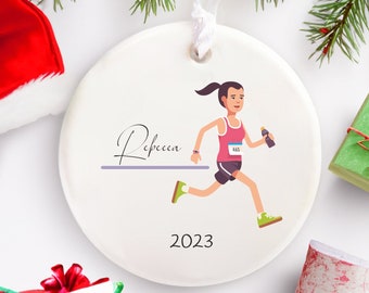 Runner Girl Christmas Ornament, Personalized Athlete Triathlete Keepsake, Female Runner Track & Field Marathon Teacher Doctor Dentist Driver