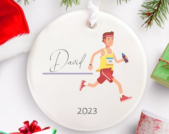 Runner Boy Christmas Ornament, Personalized Athlete Christmas Gift, Gift for Runner, Triathlete Gift, Male Runner Christmas Ornament 2023
