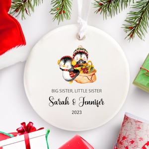 Sisters Christmas Ornament, Penguin Personalized Ornament for Sisters, Cute Christmas Ornament for Big Sister & Little Sister, Name Ornament