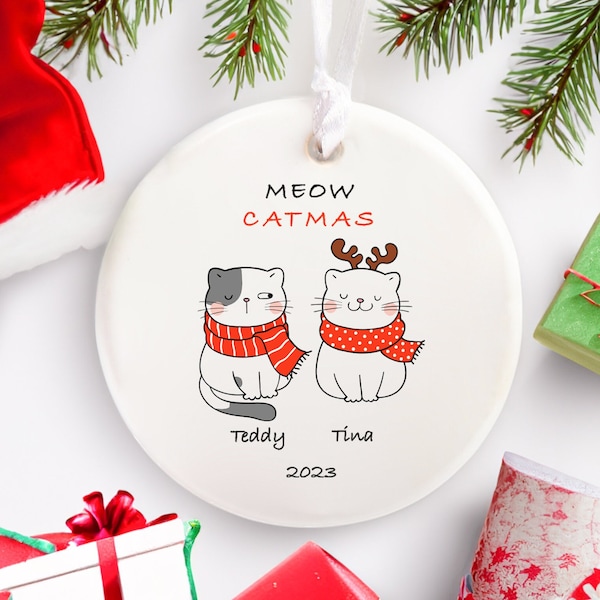 Custom Cat Lover Christmas Ornament, Meowy Christmas, Pet Loss Remembrance Memorial Gift with Picture, Family Best Friend Couple Keepsake