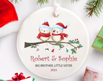 Personalized Siblings Owl Christmas Ornament, Brother & Sister Siblings Christmas Ornament 2022, Custom Christmas Gift for Brother or Sister