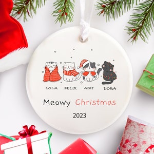 Christmas Cat Ornament, Custom Meowy Meow Catmas, Family Couple Sibling Cat Lover Cat Mom Gift, Pet Loss Memorial Sympathy Keepsake