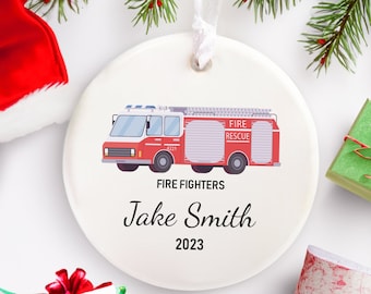 Firetruck Personalized Christmas Ornament, Fireman Christmas Ornaments, 2023 Firefighter Gifts, Fireman Gift, Fire Department Xmas Ornament