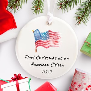 Personalized American Flag Christmas Ornament, First Christmas as an American Citizen, America Citizenship Gift, Citizenship Christmas 2023