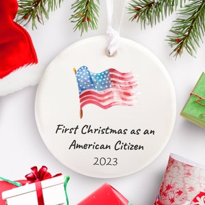 Personalized American Flag Ornament, First Christmas as an American Citizen, Citizenship Immigration New US Citizen Expat Husband Dad Gift