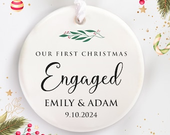 Personalized Just Engaged Ornament, Custom Engagement Christmas Ornament, Our First Christmas Engaged Ornament, Personalized Couples Gift