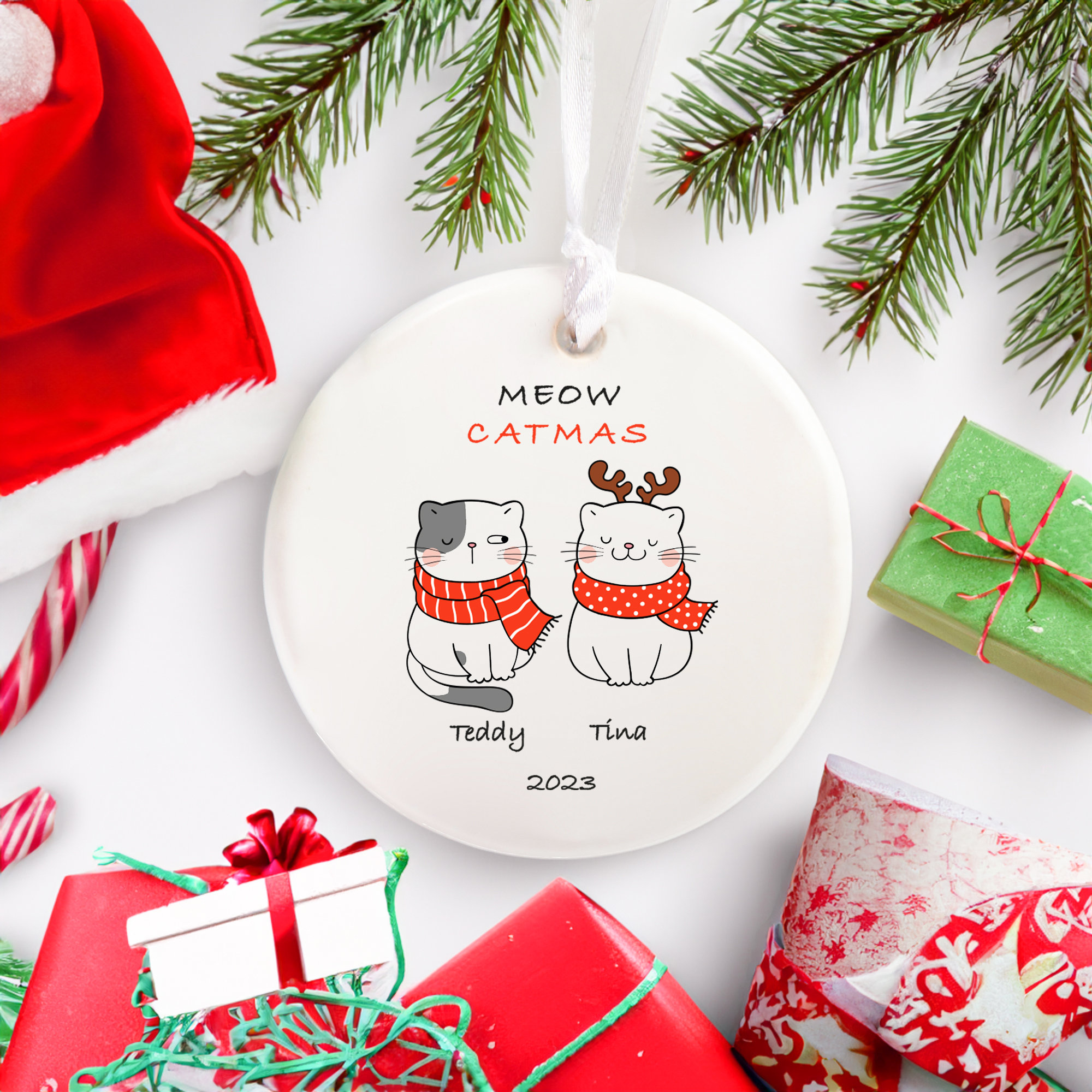 Christmas 2024 Ornament, Custom Meowy Meow Catmas, Family