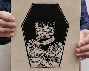 The Invisible Man Linocut Print: Gothic Horror Art, Universal Monsters