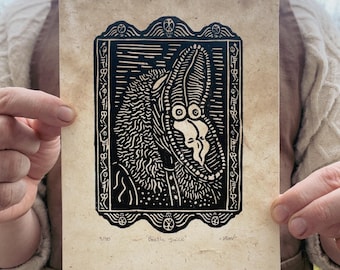 Stampa linoleografica di Beetlejuice: il fantasma di Barbara Maitland, arte horror gotica